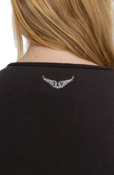 Zadig & Voltaire Tuni Wings Strass Embellished Keyhole Cotton Graphic T-shirt In Black