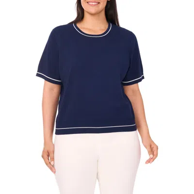 Cece Tipped Short Sleeve Cotton Sweater