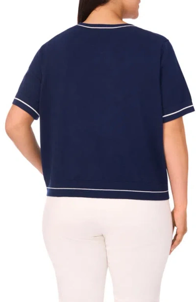 Cece Tipped Short Sleeve Cotton Sweater