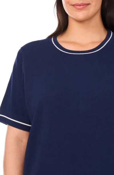 Cece Tipped Short Sleeve Cotton Sweater