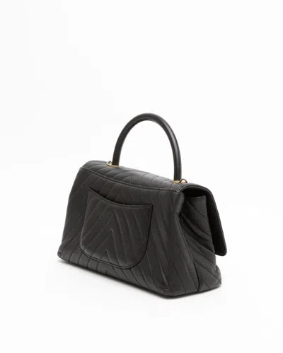 Pre-owned Chanel Medium Caviar Chevron Coco Top Handle Bag In Black