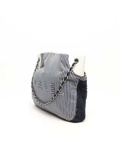 Pre-owned Chanel Striped Rialto Tote Bag In Blue