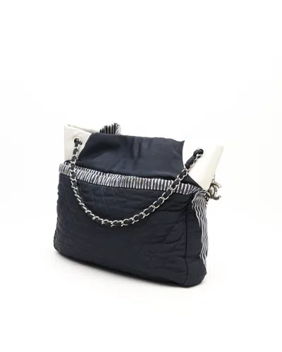 Pre-owned Chanel Striped Rialto Tote Bag In Blue