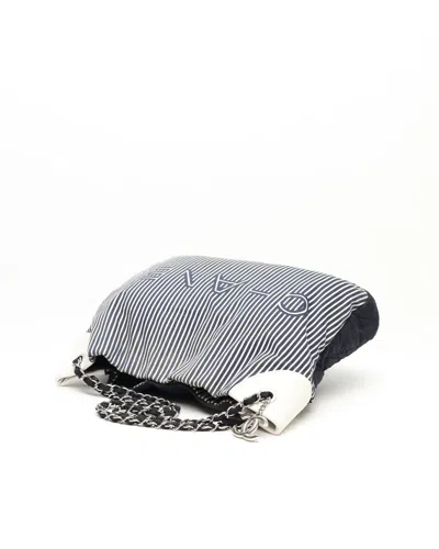 Pre-owned Chanel Striped Rialto Tote Bag In Blue