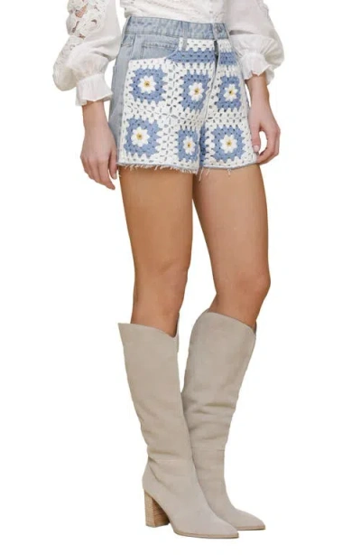 Avec Les Filles Crochet Denim Cutoff Shorts