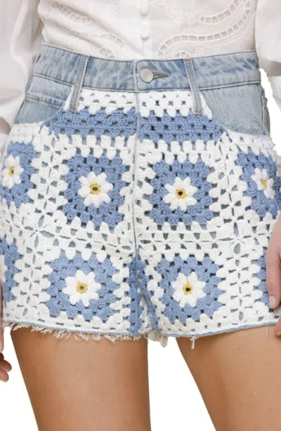 Avec Les Filles Crochet Denim Cutoff Shorts