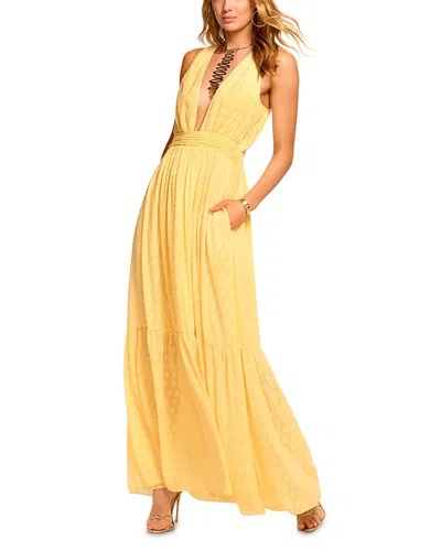 Ramy Brook Gisela Plunge Neck Clip Dot Maxi Dress In Yellow