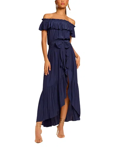 Ramy Brook Gloria Off-the-shoulder Smocked Maxi Dress In Blue