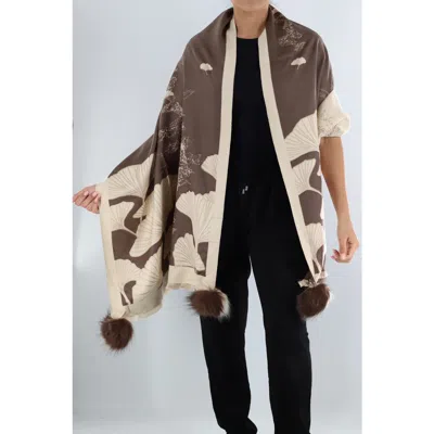 La Fiorentina Shell Print Wrap With Faux Poms