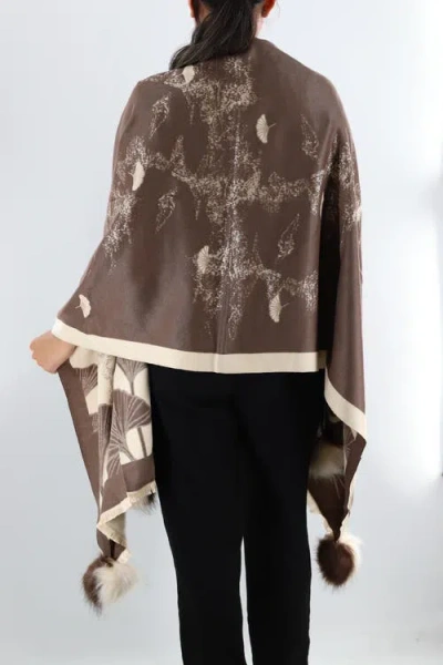 La Fiorentina Shell Print Wrap With Faux Poms