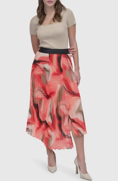 Dkny Print Pleated Asymmetric Midi Skirt