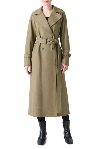 Akris Punto Double-breasted Water Resistant Belted Cotton Trench Coat In Green