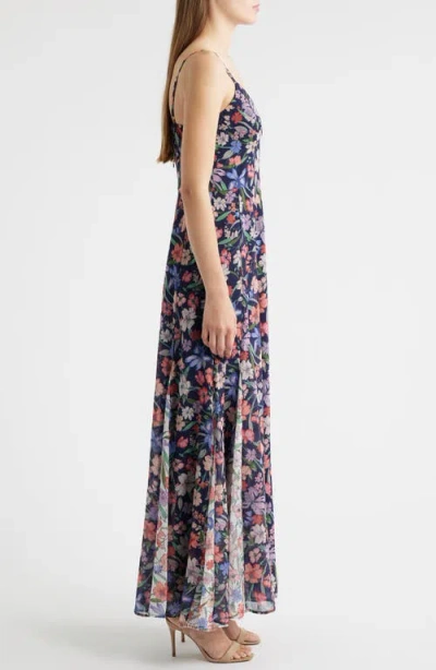 Hutch Floral Print Godet Sleeveless Gown In Multi