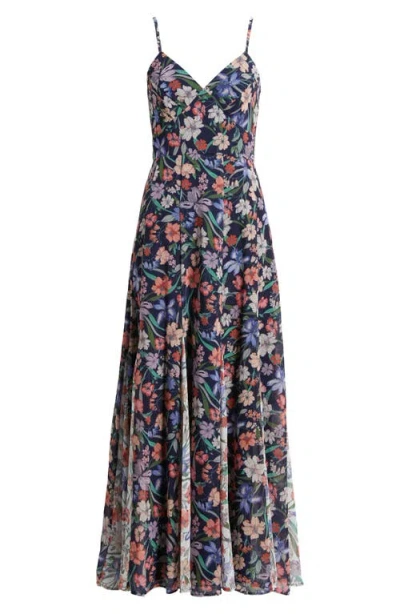 Hutch Floral Print Godet Sleeveless Gown In Multi