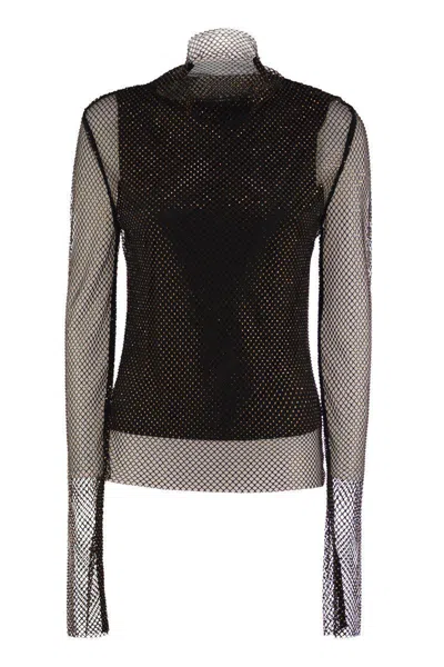 Sportmax Valdai Embellished Fishnet Crop Top