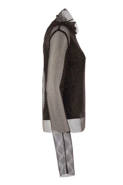 Sportmax Valdai Embellished Fishnet Crop Top