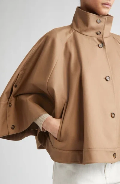 Max Mara Fulcro Water Repellent Cotton Gabardine Cape In Brown