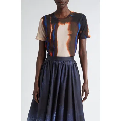Jason Wu Collection Burned Stripe Short Sleeve Merino Wool Sweater In Blue