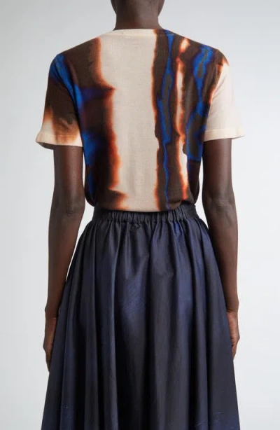 Jason Wu Collection Burned Stripe Short Sleeve Merino Wool Sweater In Blue