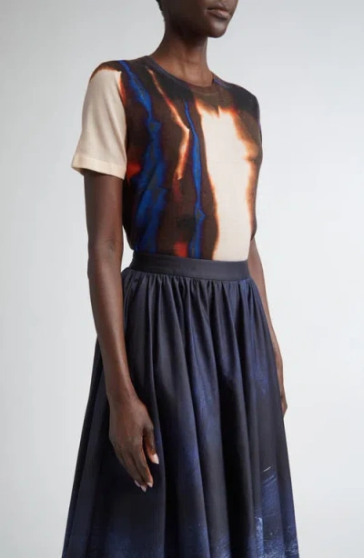 Jason Wu Collection Burned Stripe Short Sleeve Merino Wool Sweater In Blue