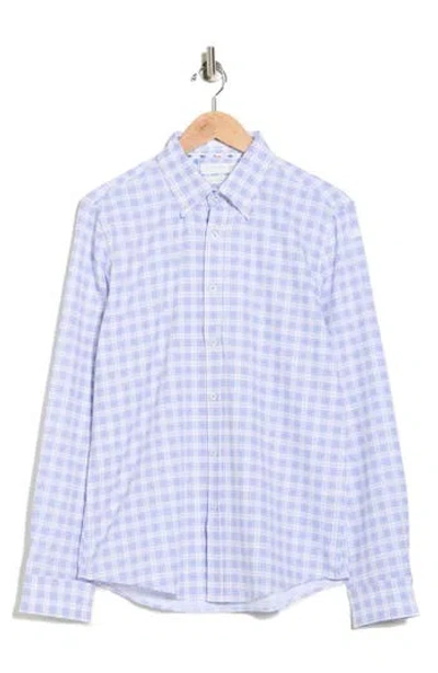Denim And Flower Gingham Button-up Shirt In Blue