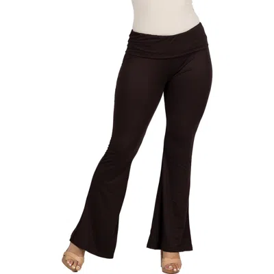 24seven Comfort Apparel Black Bell Bottom Foldover Waist Sweatpants In Brown