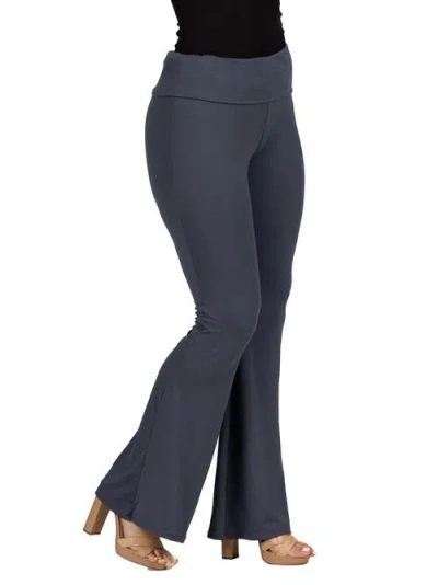 24seven Comfort Apparel Black Bell Bottom Foldover Waist Sweatpants In Blue