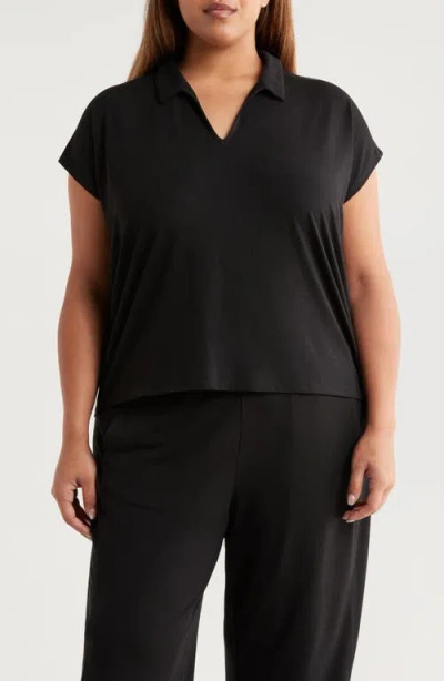 Eileen Fisher Boxy Johnny Collar Jersey Top In Black