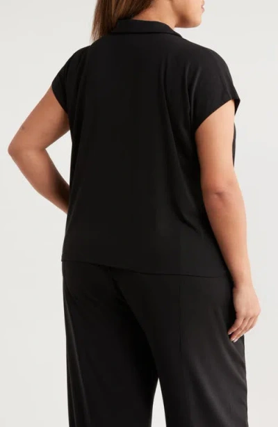Eileen Fisher Boxy Johnny Collar Jersey Top In Black