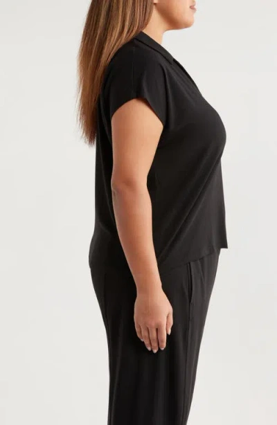 Eileen Fisher Boxy Johnny Collar Jersey Top In Black