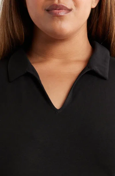 Eileen Fisher Boxy Johnny Collar Jersey Top In Black