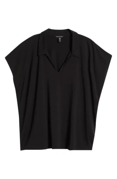 Eileen Fisher Boxy Johnny Collar Jersey Top In Black