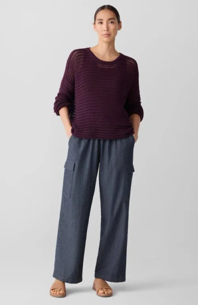 Eileen Fisher Crewneck Oversize Organic Cotton Sweater In Purple