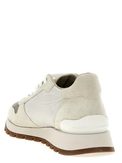 Brunello Cucinelli Bead-embellished Nylon And Suede Sneakers In Neutral