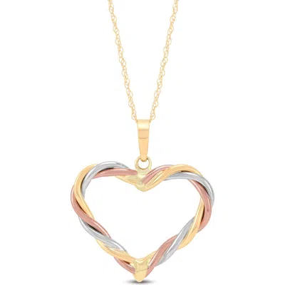 Frankie & Zoe Tri-tone 14k Gold Twisted Heart Pendant Necklace