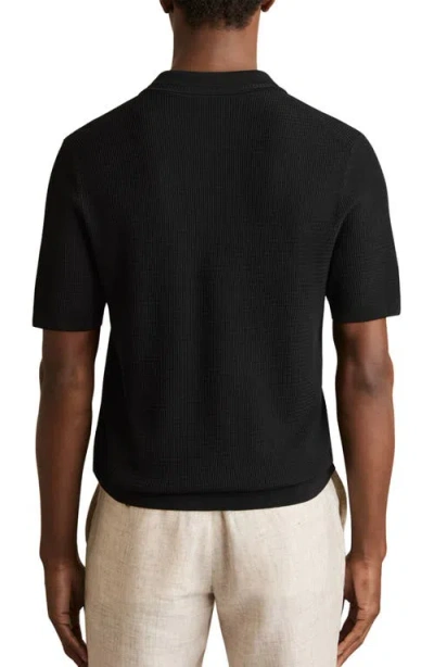 Reiss Textured Quarter Zip Polo Shirt In Black