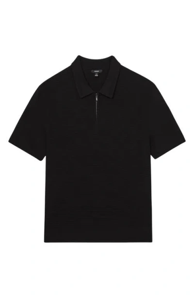 Reiss Textured Quarter Zip Polo Shirt In Black