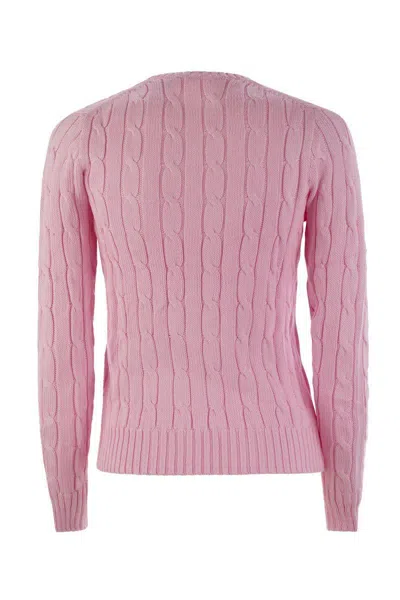 Polo Ralph Lauren Plaited Cotton V-neck Sweater In Pink