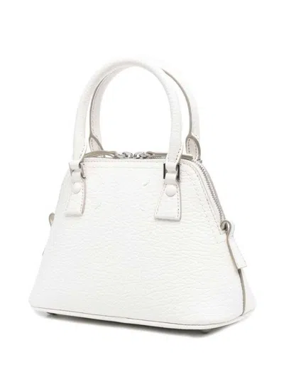 Maison Margiela '5ac Micro' White Shoulder Bag With Logo Label In Grainy Leather Woman