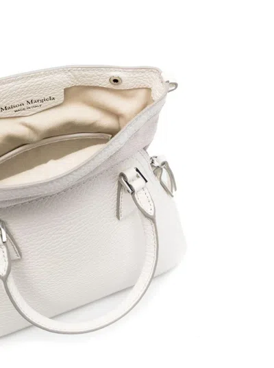 Maison Margiela '5ac Micro' White Shoulder Bag With Logo Label In Grainy Leather Woman
