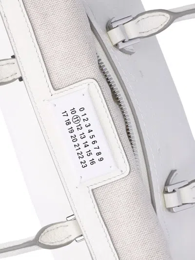 Maison Margiela '5ac Micro' White Shoulder Bag With Logo Label In Grainy Leather Woman