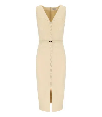 Elisabetta Franchi Crepe Bustier Dress With Contrasting Topstitching In Brown