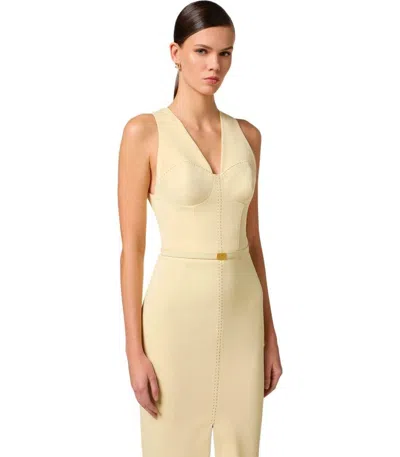 Elisabetta Franchi Crepe Bustier Dress With Contrasting Topstitching In Brown