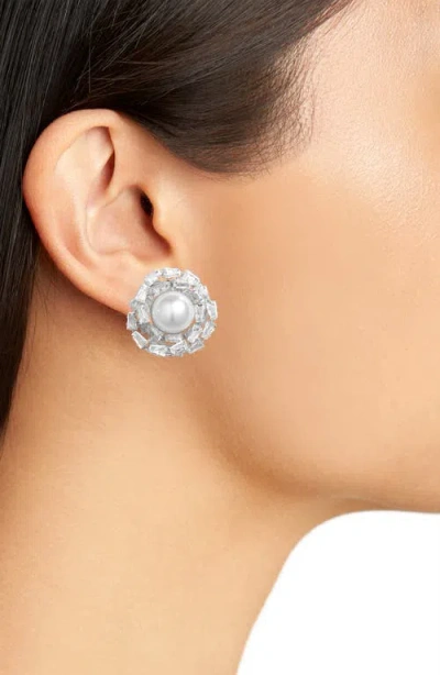 Tasha Faux Pearl & Cz Cluster Stud Earrings