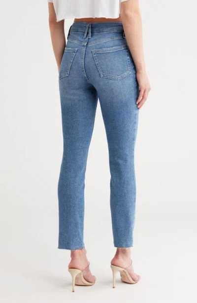 Good American Good Classic Exposed Button Raw Hem Ankle Straight Leg Jeans