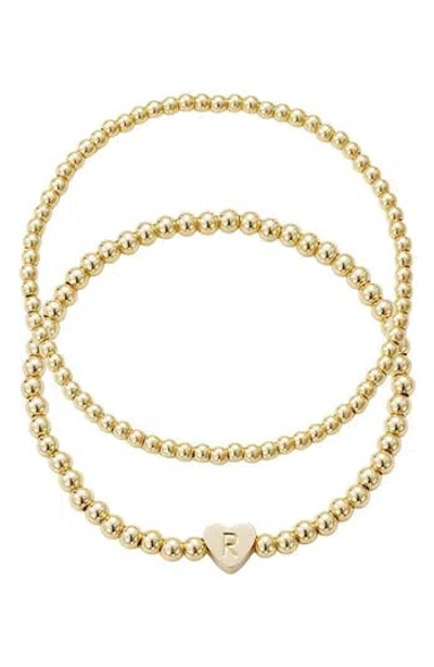 Adornia Initial Heart Charm Beaded Chain Bracelet Set