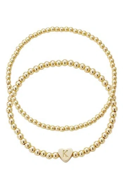 Adornia Initial Heart Charm Beaded Chain Bracelet Set