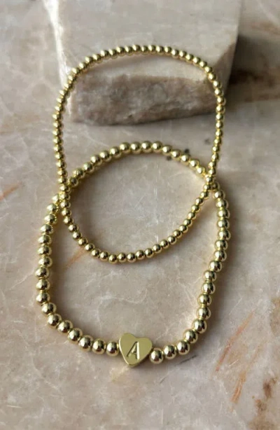 Adornia Initial Heart Charm Beaded Chain Bracelet Set