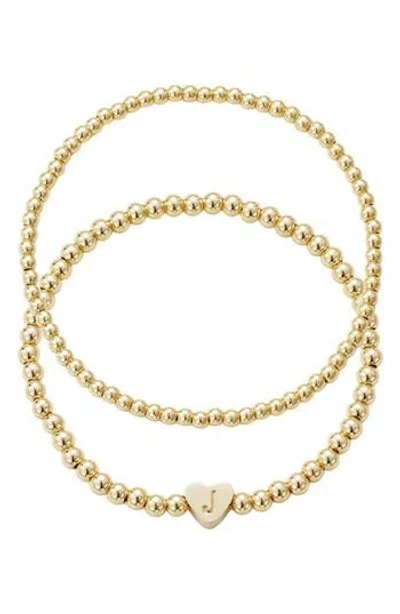 Adornia Initial Heart Charm Beaded Chain Bracelet Set