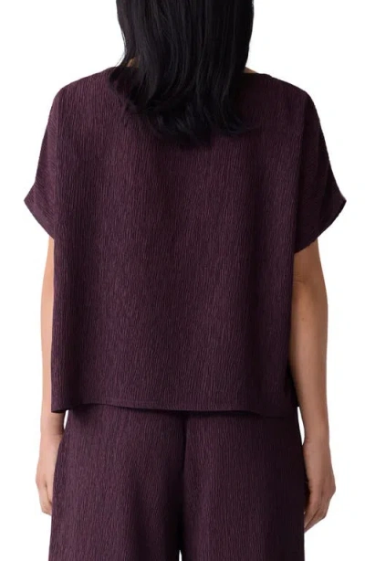 Eileen Fisher Crinkle Bateau Neck Top In Purple
